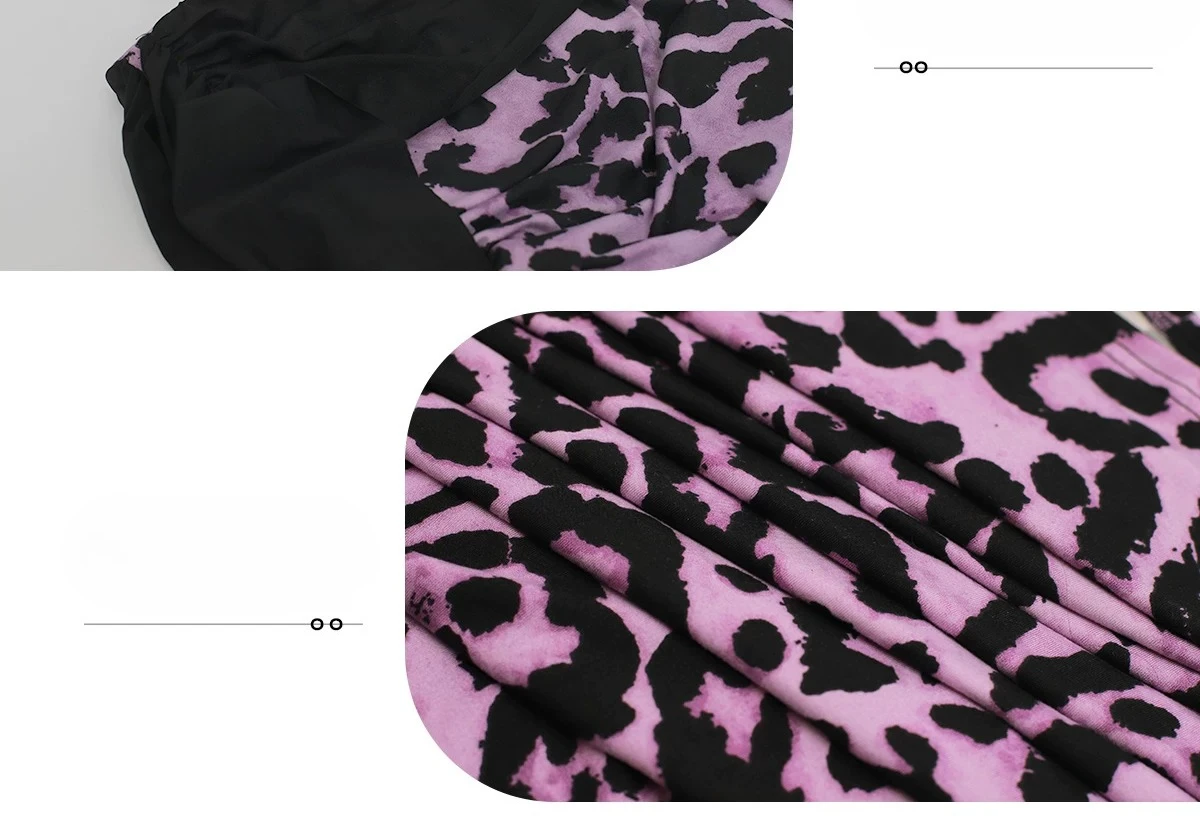 Bauchtanz-Übungsset mit Leopardenmuster, kurzärmeliges Oberteil + sexy langer Rock mit Schlitz, 2-teiliges orientalisches Tanzkostüm für Tänzerinnen – Detail 8