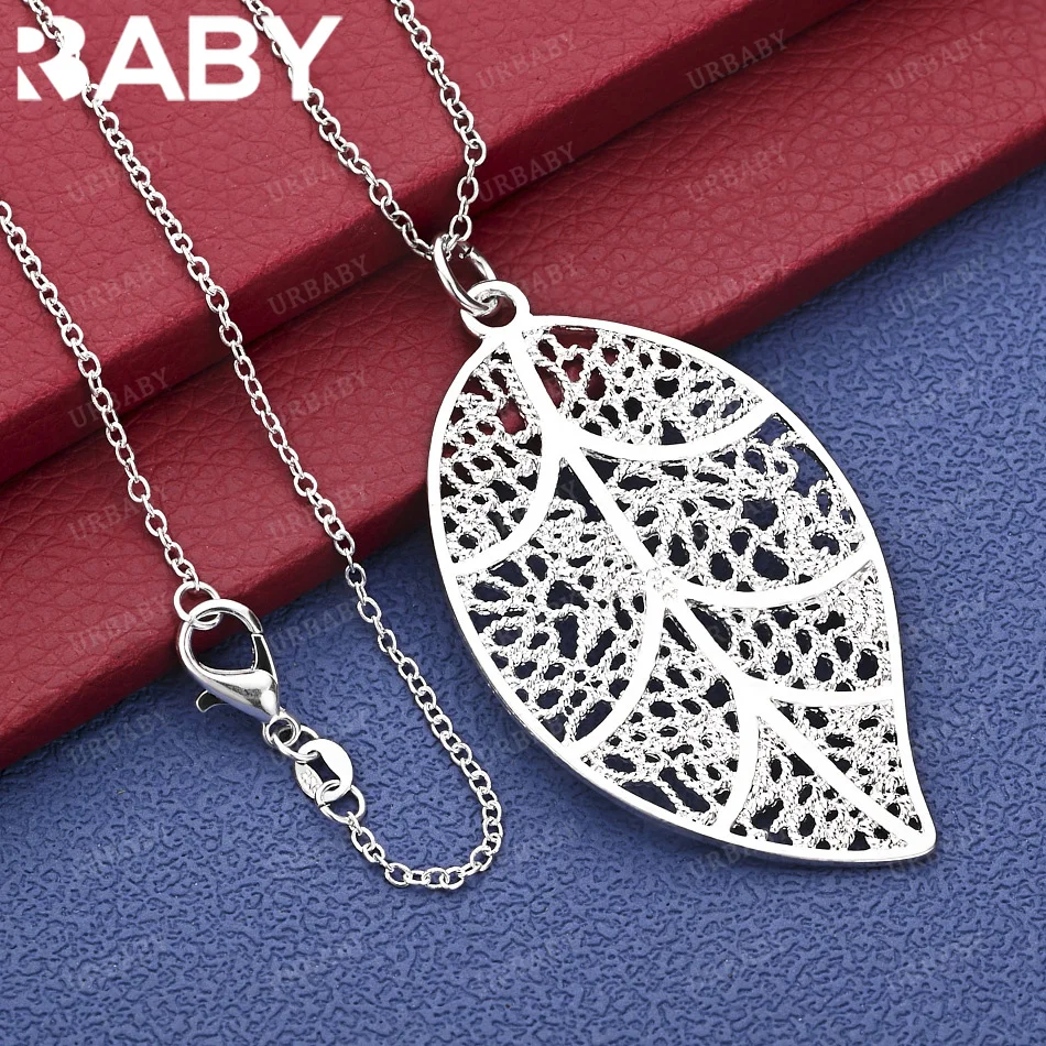 

URBABY 40-75cm 925 Sterling Silver Hollow Leaf Pendant Necklace Charm Trend Birthday Gifts Fashion Party Fine Jewelry