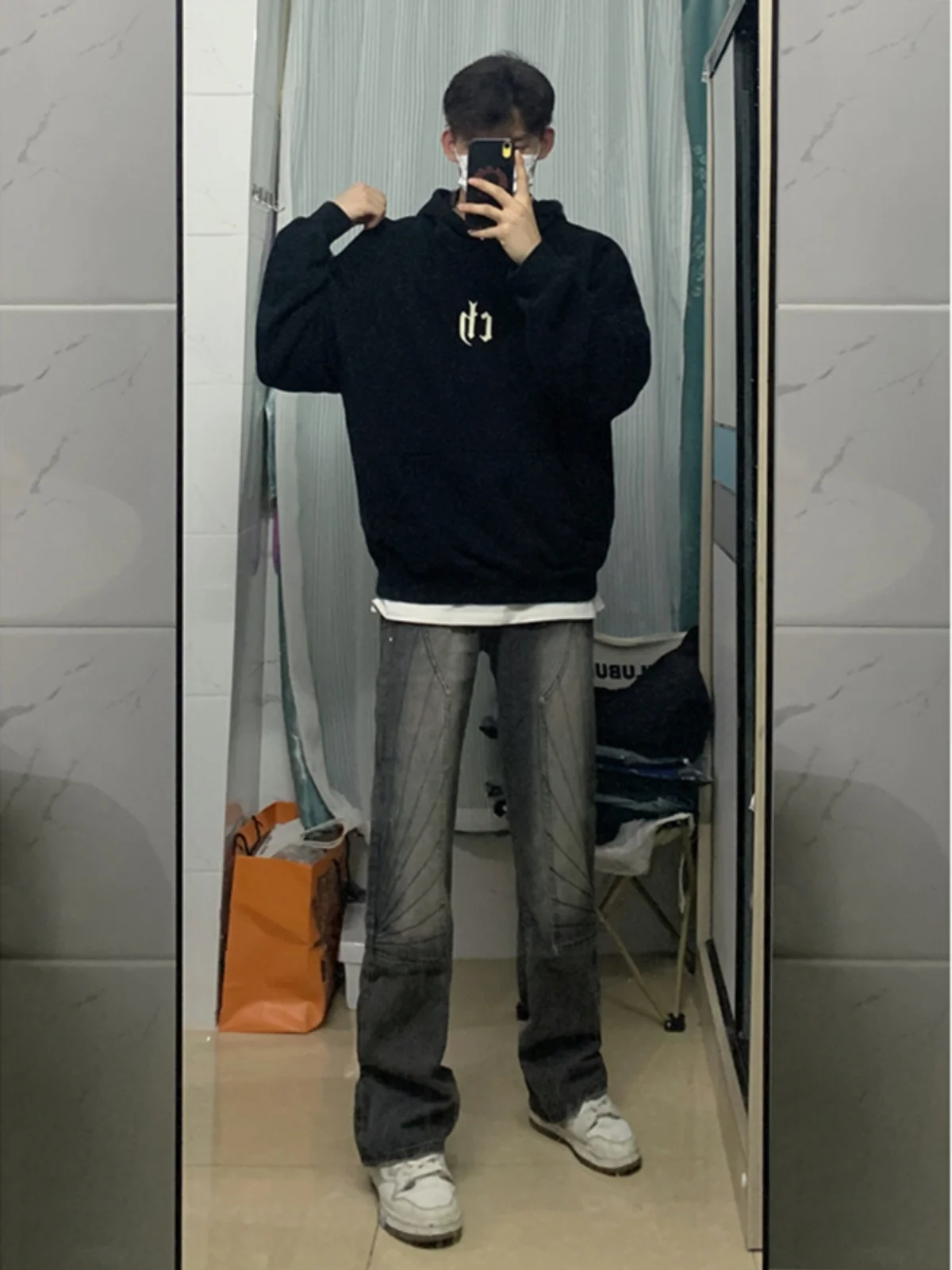 

Retro American Sle Men's Jeans Spring Autumn Winter Straight Leg Long Pants Rivet Design Logging Theme Waed out Jeans