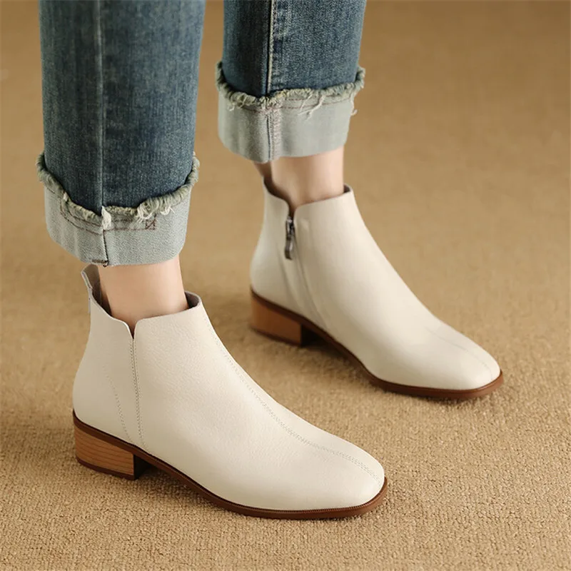 Jesienne buty damskie z prawdziwej skóry Casual Short Boots for Women Fashion Boots Ladies Shoes Low Heels Ankle Boot Botas De Mujer