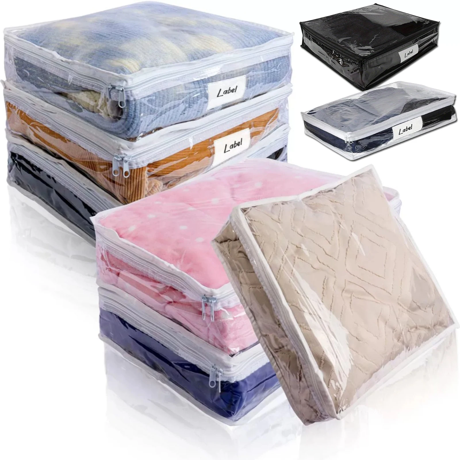 Sacos de armazenamento transparentes com zíper, sacos de armazenamento de suéter de plástico com zíper, organizador de roupas para cobertores, suéter de linho, lençol