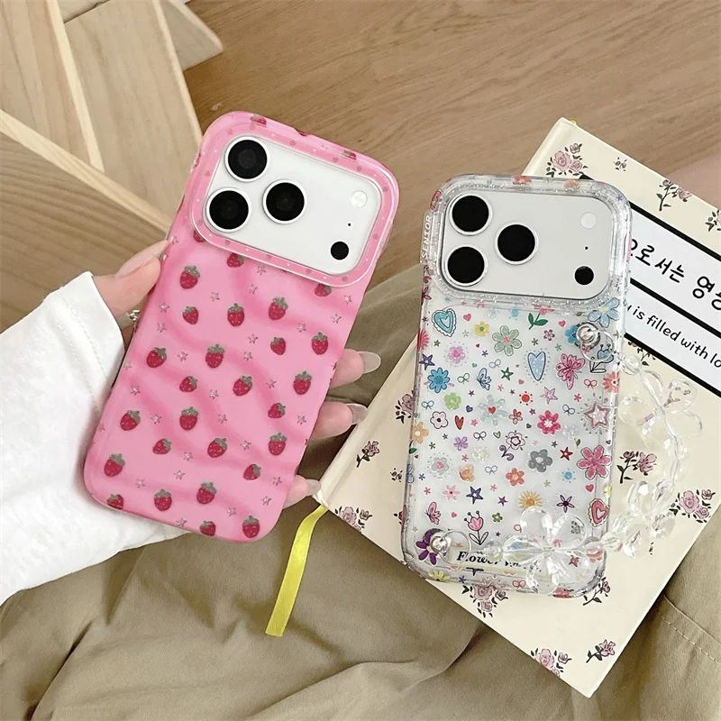 

Korean ins pop Cute Fruits Flowers Clear Phone Case For iPhone 17 16 15 Pro Max 16PRO 17promax Shockproof Transparent Cover