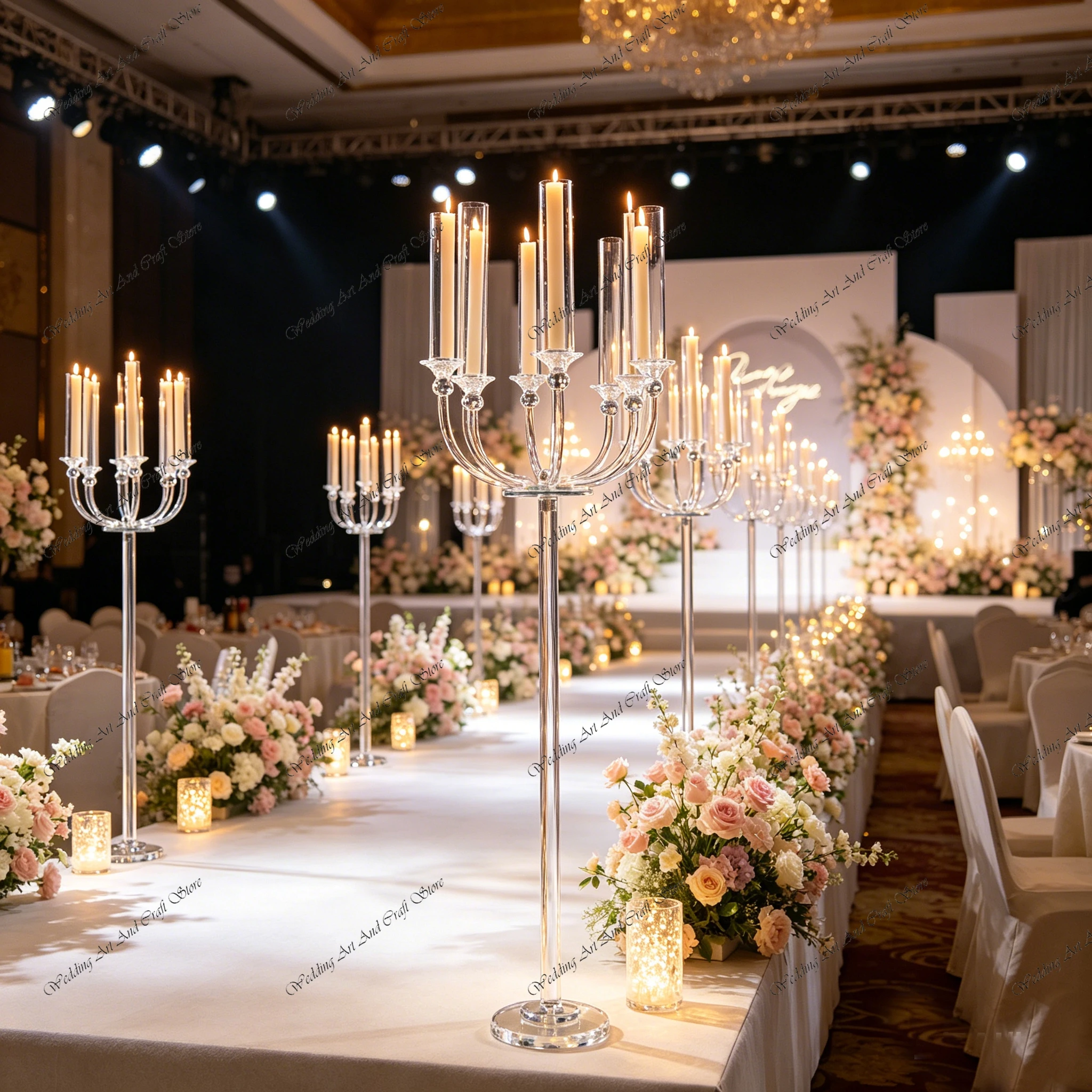 

6pcs f30 165cm Tall Crystal Glasss Wedding Centerpieces Flower Stand 8 Arms Candelabra Table Decor Home Decoration ivy994