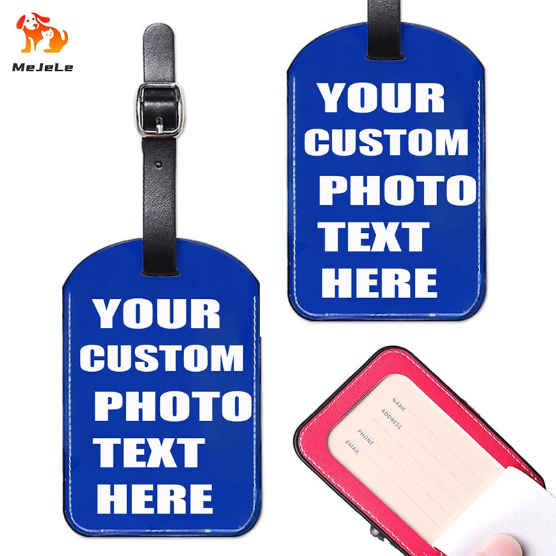 

Personalized Custom Luggage Tags from Your Photo and Text, Back Cover to Protect Your Privacy, PU Leather Name Tag Suitcase Tag