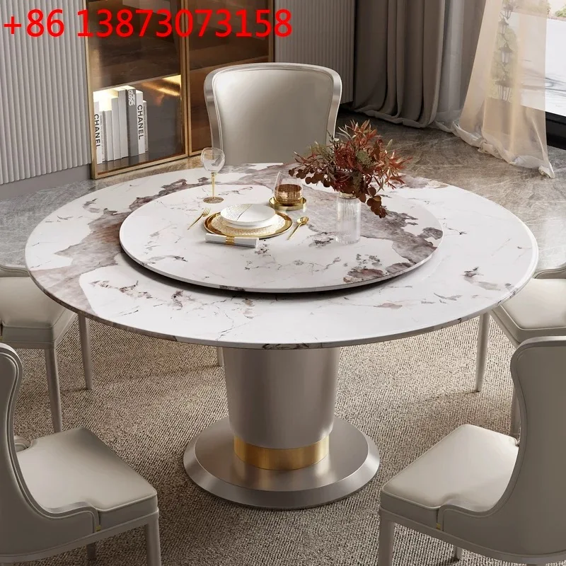 

Italian minimalist natural marble dining table light luxury round dining table with turntable