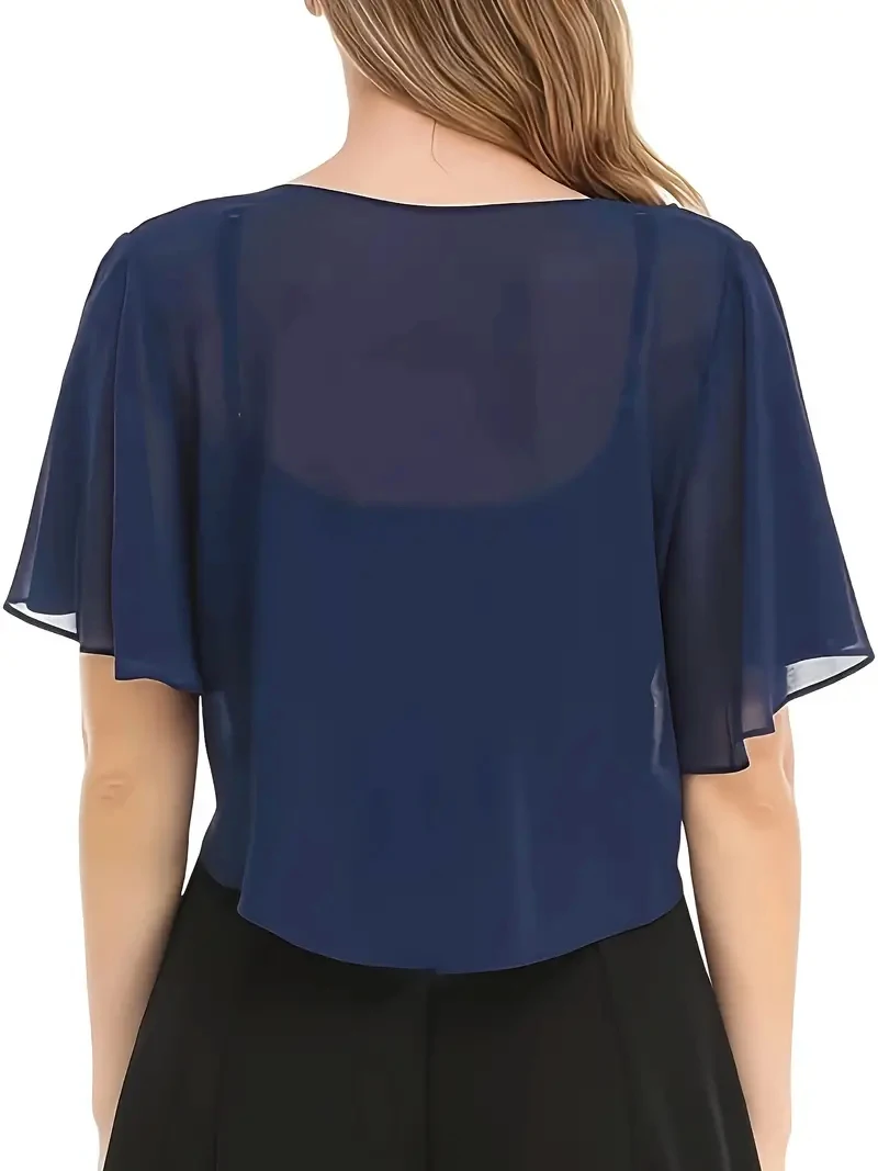 Verão 2025 top curto feminino chiffon macio com abertura frontal transparente cardigã curto de manga curta