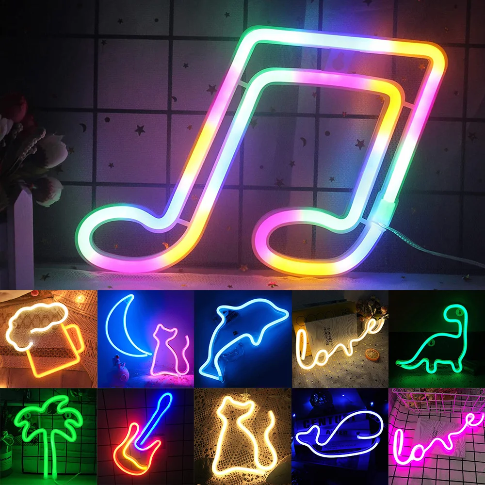 USB/Battery Musical Note Neon Sign LOVE LED Neon Nightlights Wall Signs Decor Bar Hanging Neon Lights Beer Party Room Decoration