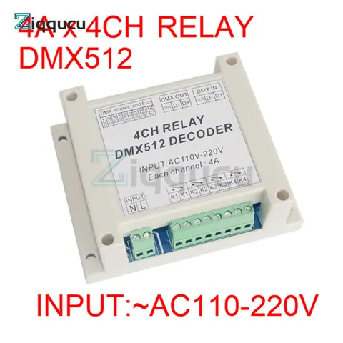 4 Channel DMX512 Relay Switch DMX Relay Controller AC110-220V Input With Rail Housing Controller Decoder Relay Switch