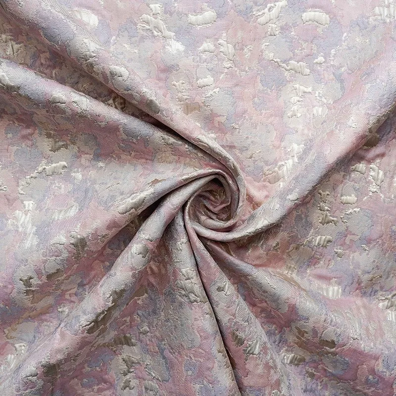 Gold silk embossed contrast color jacquard fabric spring and autumn women's light wind dress small fashion shoe clothing - Image 2