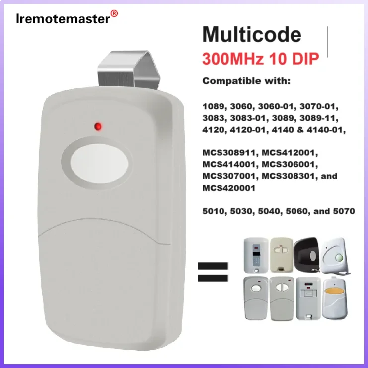 

Compatible Garage Door Remote Control for Linear Multi-Code 300MHz 3089/3060/ 3070/4120/ MCS308911 with 10 DIP Switches