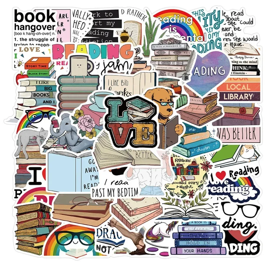 50Pcs Love Reading Book Stickers Booking Motivational Quote Stickers for Teens Adult and Reading Lovers Waterproof Vinyl Decals