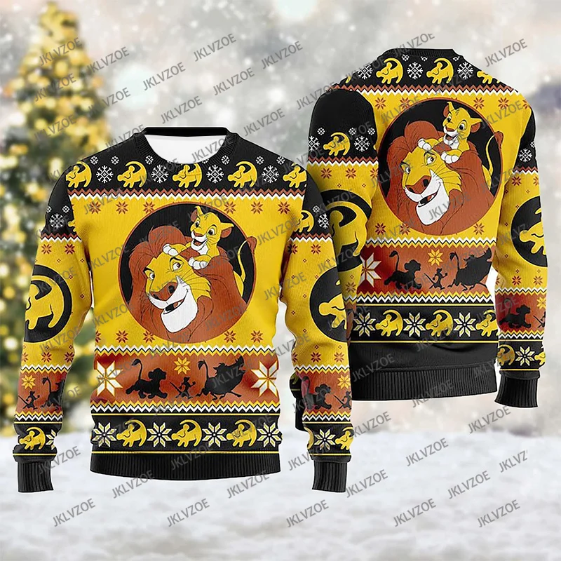 

2025 Disney Король Лев Рождественский круглый воротник с капюшоном Рождественский 3D принт Толстовка Симба Повседневный спортивный пуловер Рождественский подарок