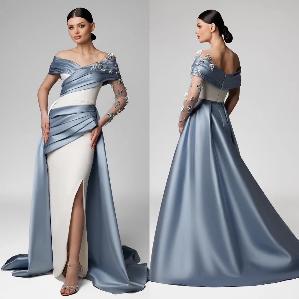 

Customized Charmeuse Applique Off-the-shoulder Straight Long Dresses Bespoke Occasion Luxury Evening Party Gown Exquisite