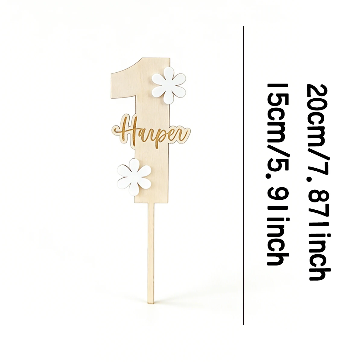 1pc Little White Flower Custom Name Wooden Acrylic Cake Topper, Home Family Friends Wedding Birthday Anniversary Graduation Gift view 5