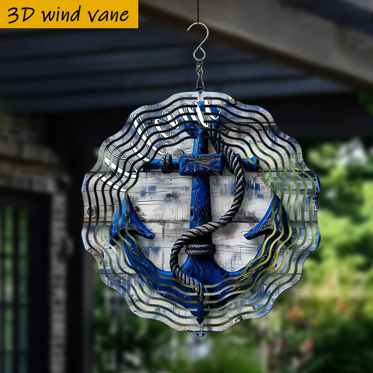 CIFBUY Blue Anchor Welcome 3D Wind Chime Metal Spinner with 360 Rotating Hook Rainbow Style Hanging Ornament for Garden Patio Ou