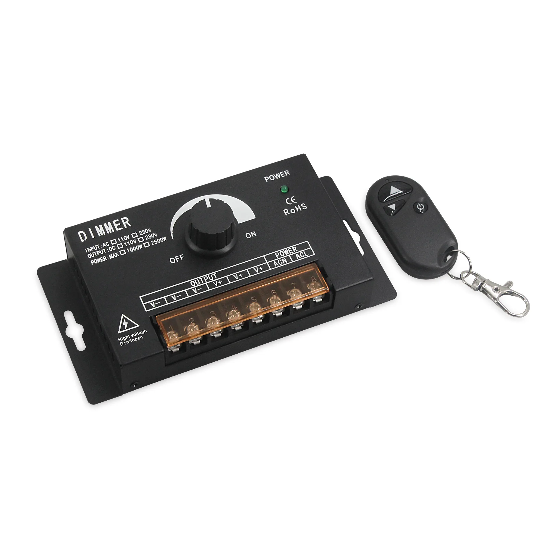 High-power Single-color LED Strip Manual Rotary High Voltage Dimmer, RF Wireless Remote Control, 220V Dimmable