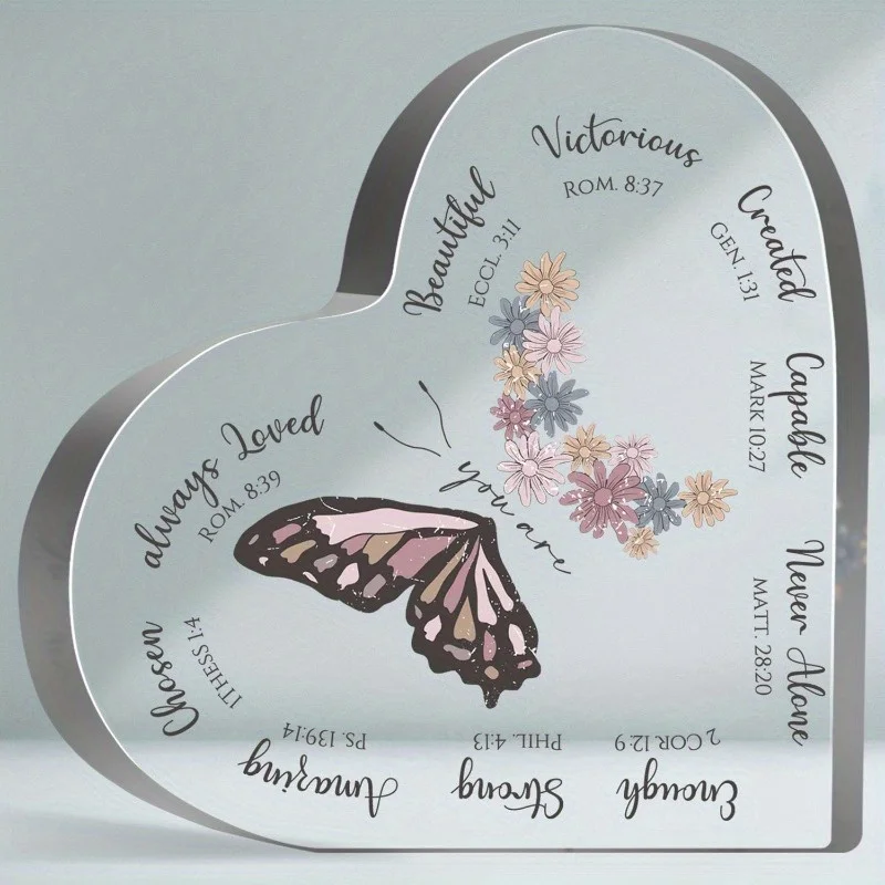 Scripture Heart Plaque - Christian Butterfly & Flower Desktop Gift for All