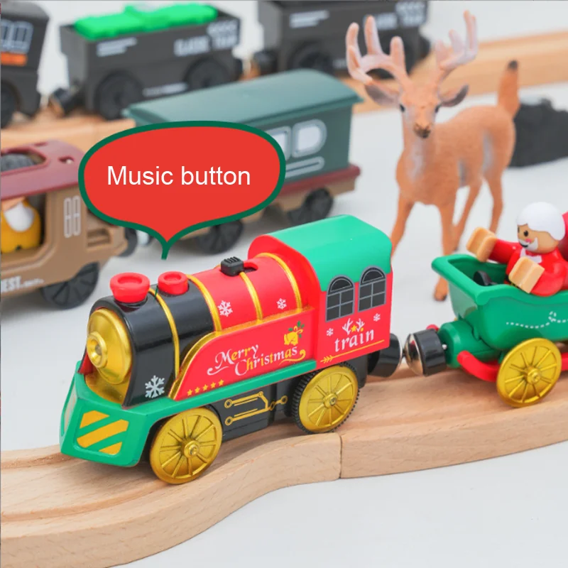ใหม่ชุดรถไฟไฟฟ้าใช้งานร่วมกับ Thomas รถไฟไม้รถไฟของเล่นสําหรับเด็กของขวัญวันเกิดคริสต์มาส