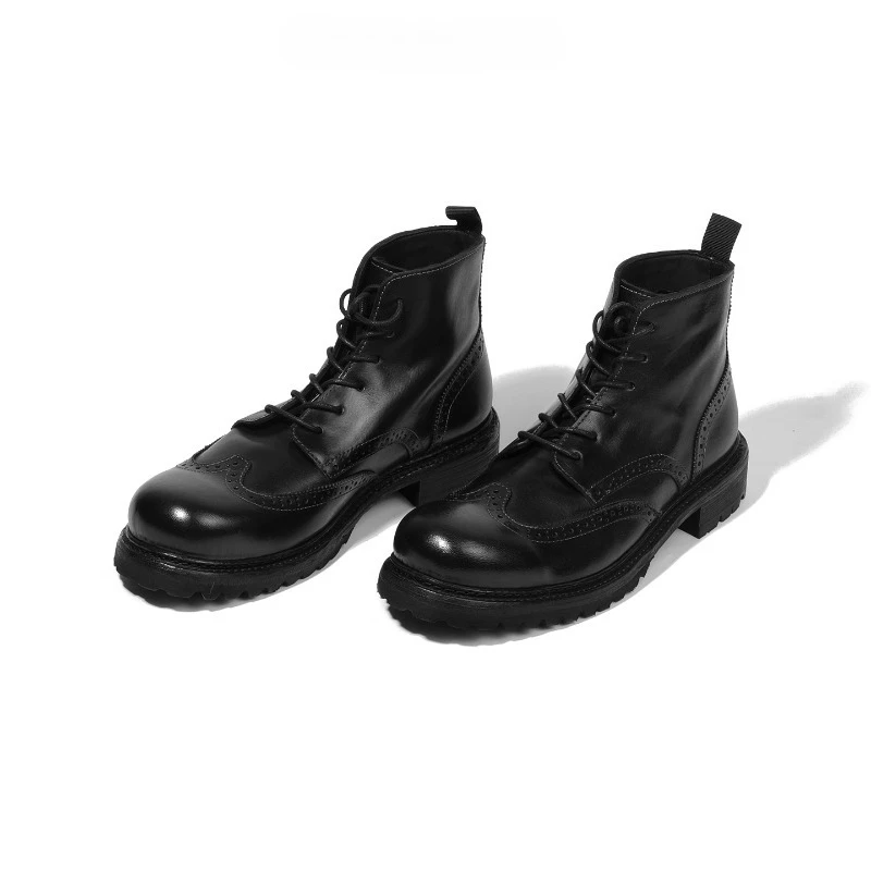 

Handmade Shoes Men's High Top Business Casual Chelsea Riding Boots Male British Style Office Formal Lace Up Ankle Boots Youth