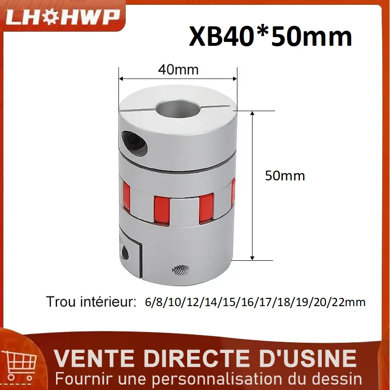 1pc XB40 * 50 D40mm L50mm CNC Flexible 3 mâchoires araignée prune coupleur d'accouplement 6 8 10 12 14 15 16 17 18 19 20 22mm pour Machine CNC
