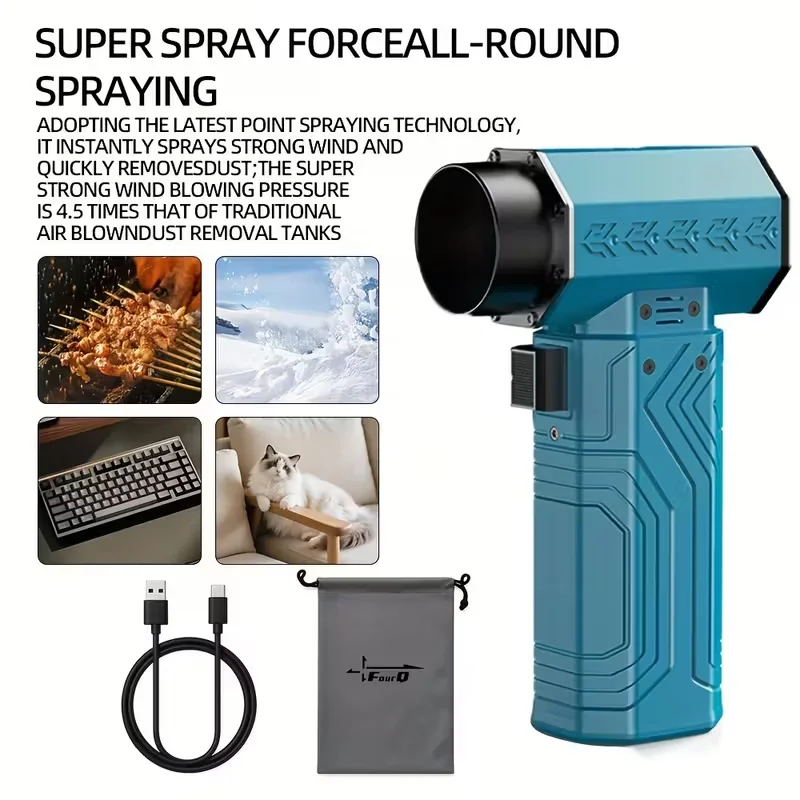 Turbo Jet Fan Powerful Air Blower 10000mAh 600g Thrust 70m/s Wind Brushless Duster, vacuum leaf Removal Dryer for car