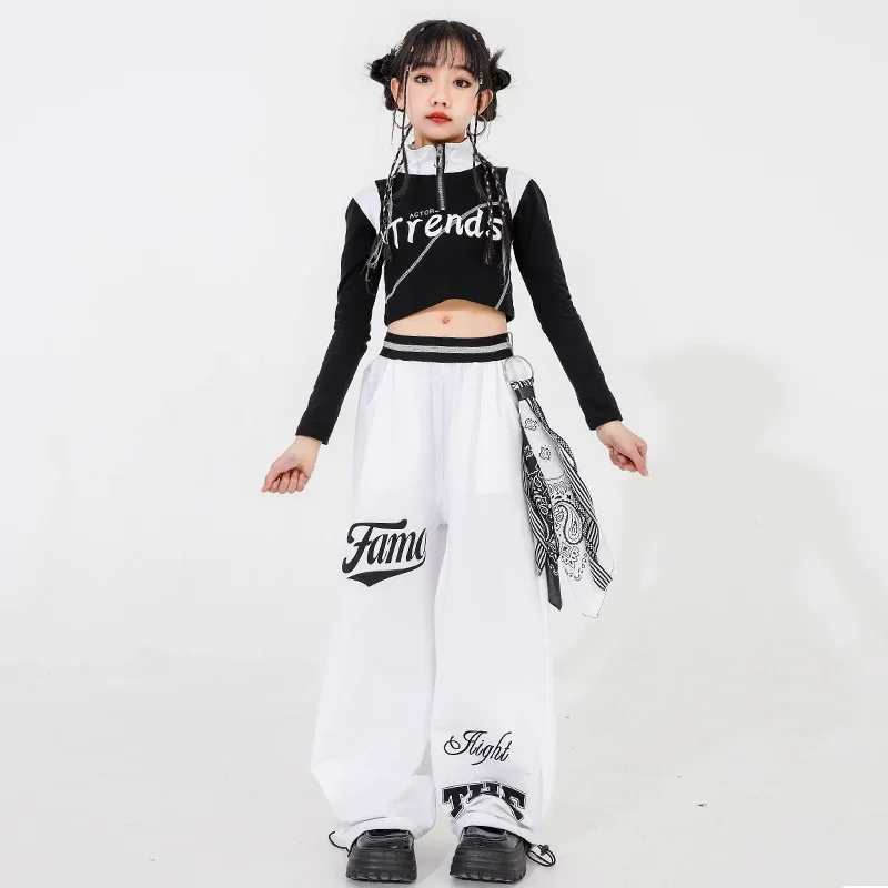 Tops cortos de Hip Hop para niñas, pantalones Cargo negros, trajes de salón para niños, pantalones de baile callejero, conjuntos de ropa para correr, ropa de calle para niños, disfraces de Jazz