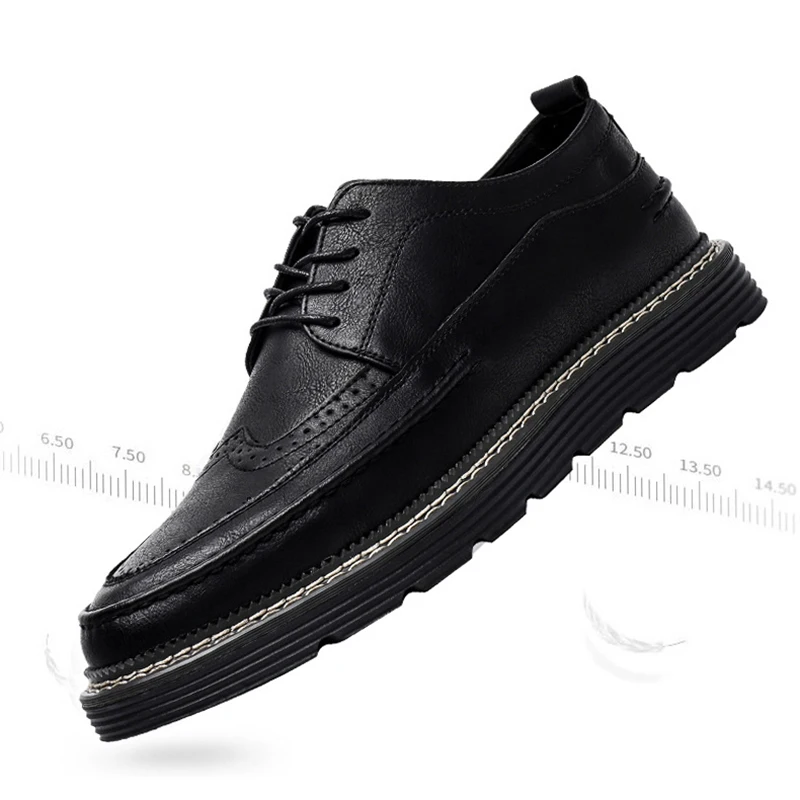 2024 Fashion Brogues Men Casual Shoes Flat Thick Sole Male Footwear Pure Black Shoes A4834