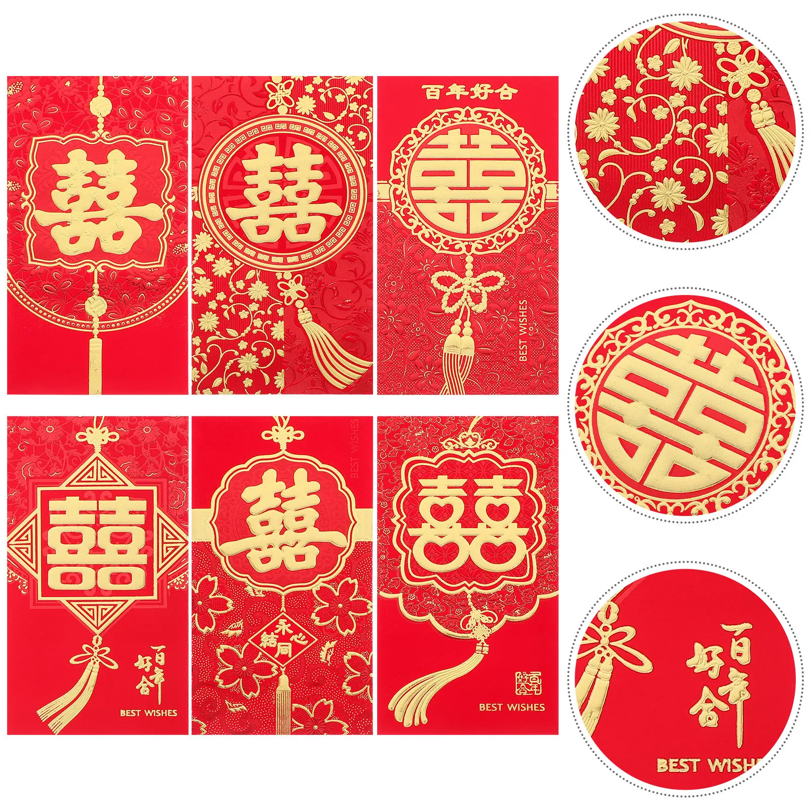 

24 шт. свадебных красных конвертов в китайском стиле, традиционные бумажные кармашки для денег, подарочные красные пакеты для вечеринок, конверты для денежных подарков