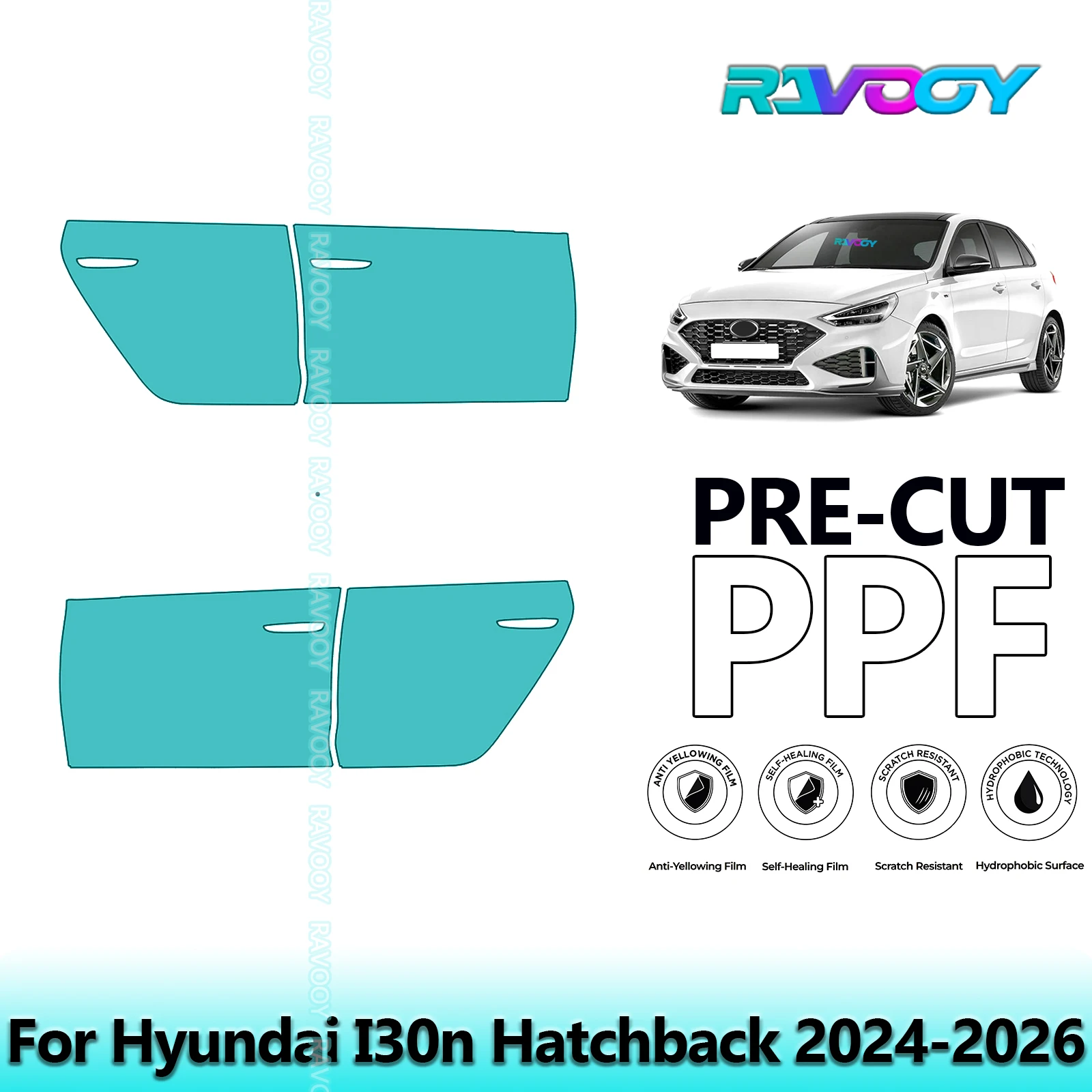 

For Hyundai I30n Hatchback 2024-2026 8.5mil Clear Matte Pre-Cut PPF Door & A/B Pillar Kit TPU Paint Protection Film Set