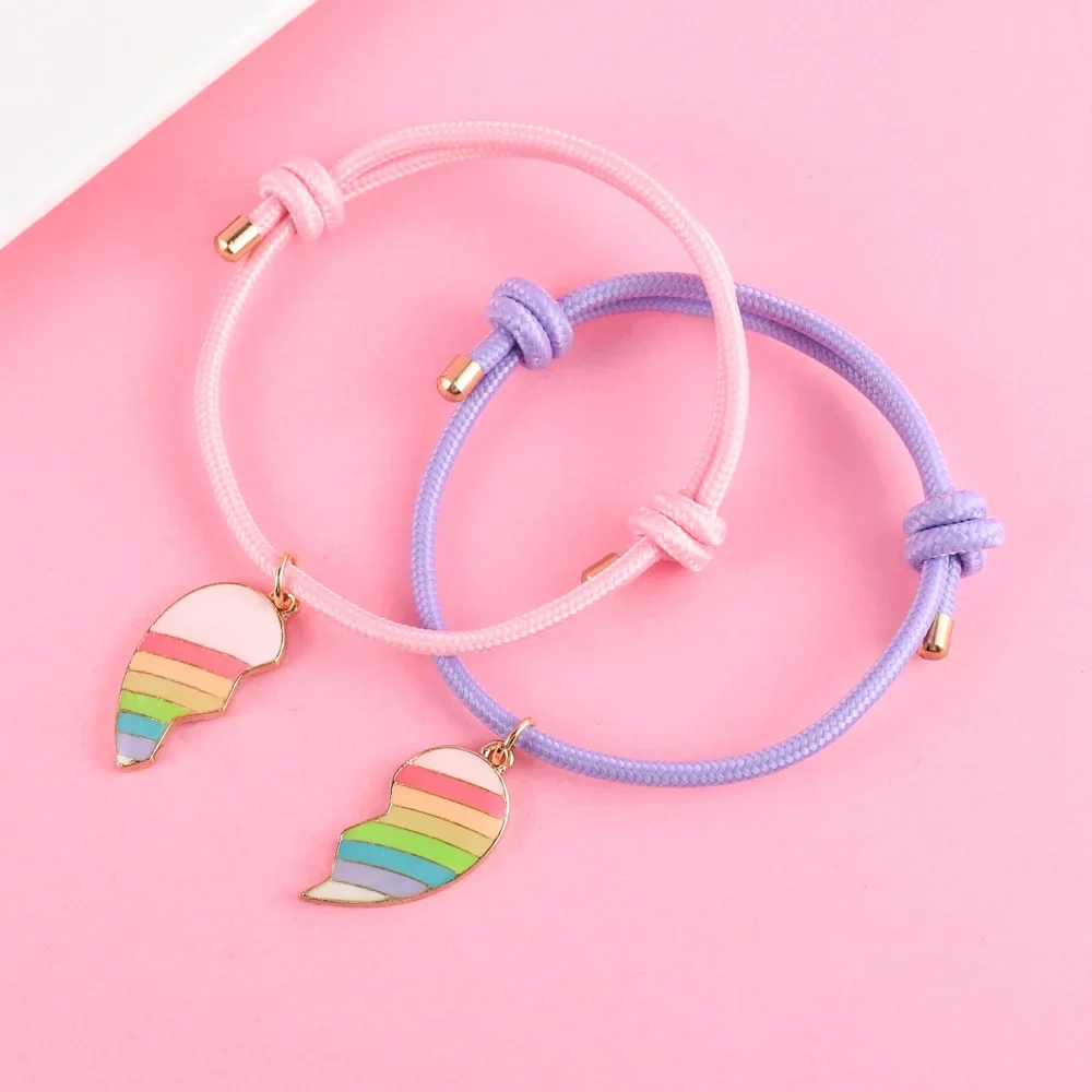 Lovecryst 2 قطعة/المجموعة على شكل قلب قوس قزح اللون أفضل صديق سوار BFF الصداقة مجوهرات هدايا للأطفال #3