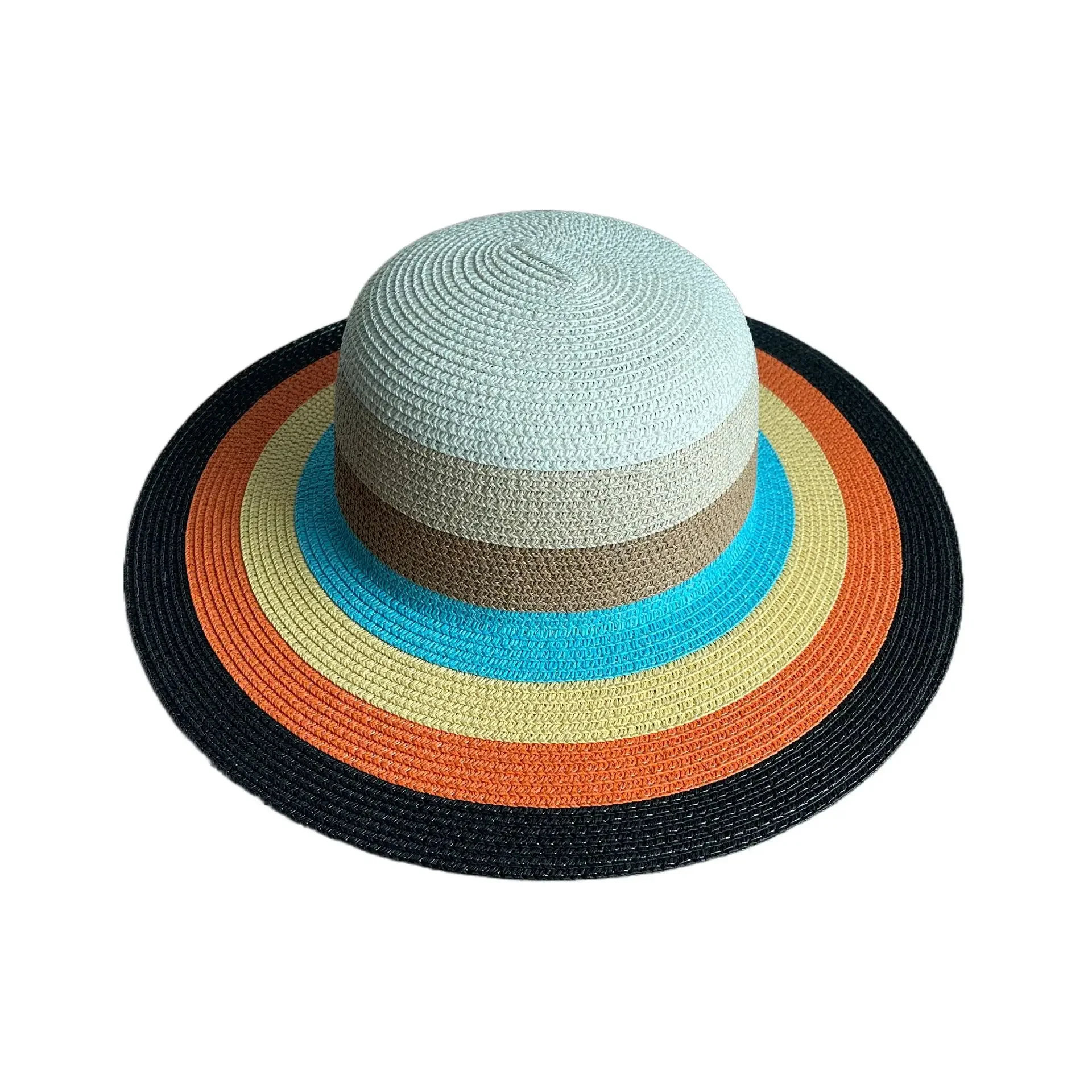 Fashion Summer UV Protection Sunscreen Gradient Color Straw Hat Wide Brim Beach Hat Floppy Breathable Photography Sun Hat Female