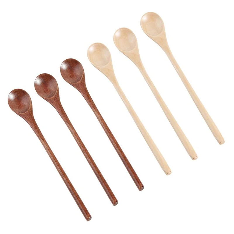 

6 Pcs Wooden Spoon Long Handle Wood Spoons Mixing Stirring Soup Coffee Iced Tea Spoon Used for Kitchen Mixing Cooking