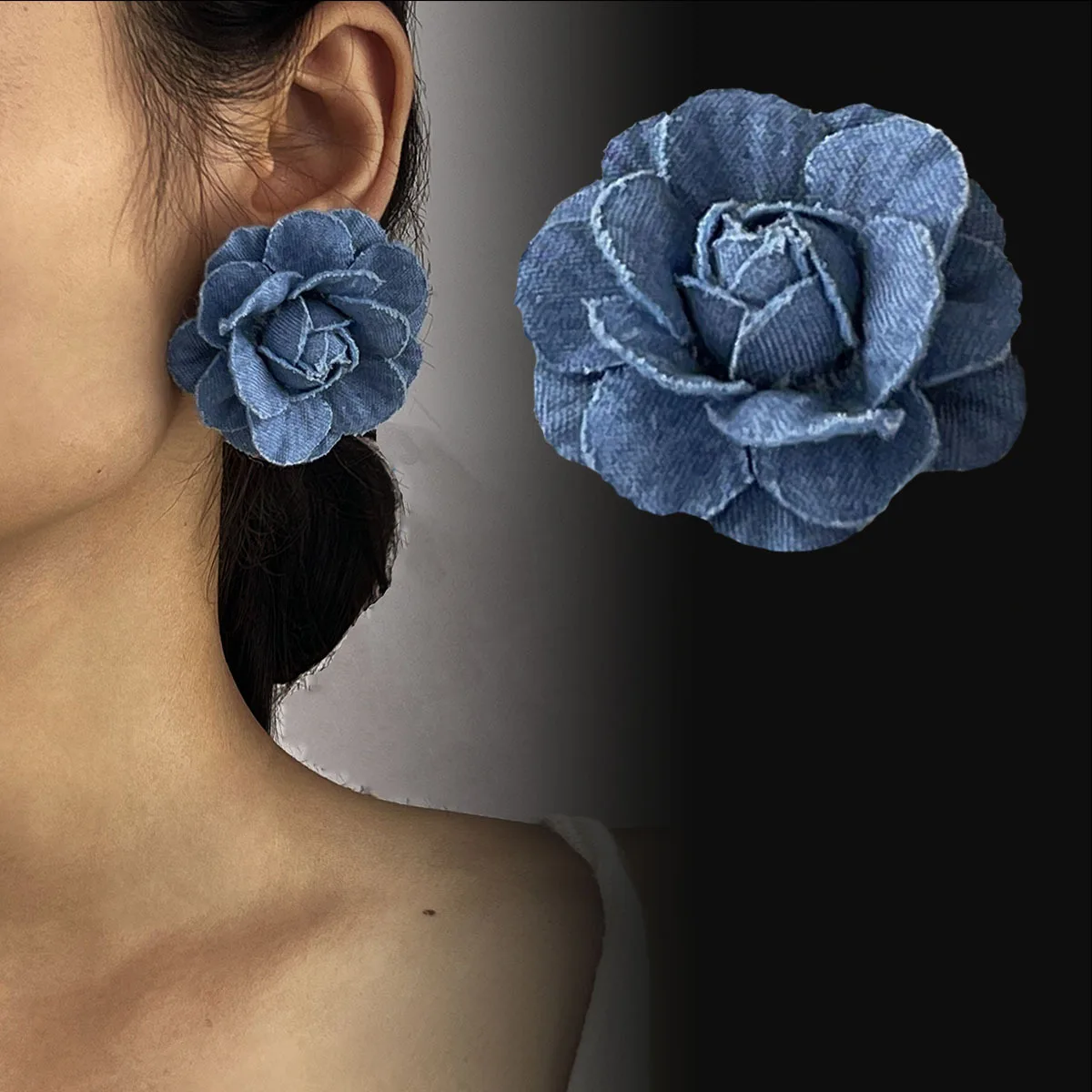 Exaggerate Big Flower Drop Earrings Bohemian Vintage Blue Rose Flower Earrings for Women Statement Jewelry Trend New