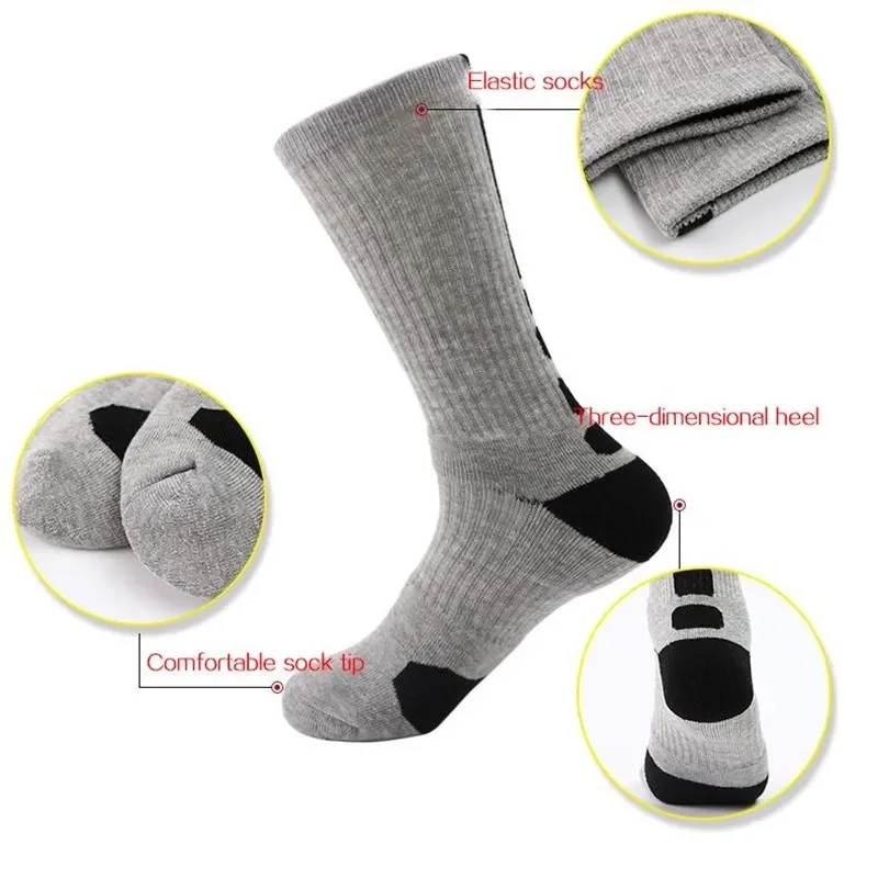 5 Pairs Men Sports Socks Set With Damping Terry Basketball Cycling Running Hiking Tennis Sock Set Ski Women Cotton EU 39-45