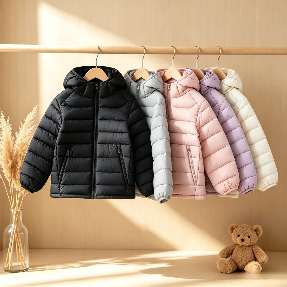 Kids Hooded Quilted Puffer Jacket with Zip Pockets Lightweight Warm Coat for Outdoor Play Travel School Toddler Boys Girls Tops