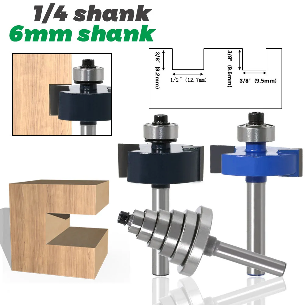 

3PC/Set 1/4" 6.35MM 6MM Shank Milling Cutter Wood Carving Rabbet Router Bit With 6 Bearings Set Tenon Cutter Woodworking Tools