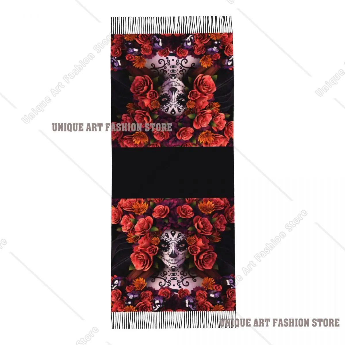 カスタムハロウィンシュガースカルスカーフラップ女性用ロングウィンターウォームタッセルショールユニセックス死者の日メキシコ女性用スカーフ