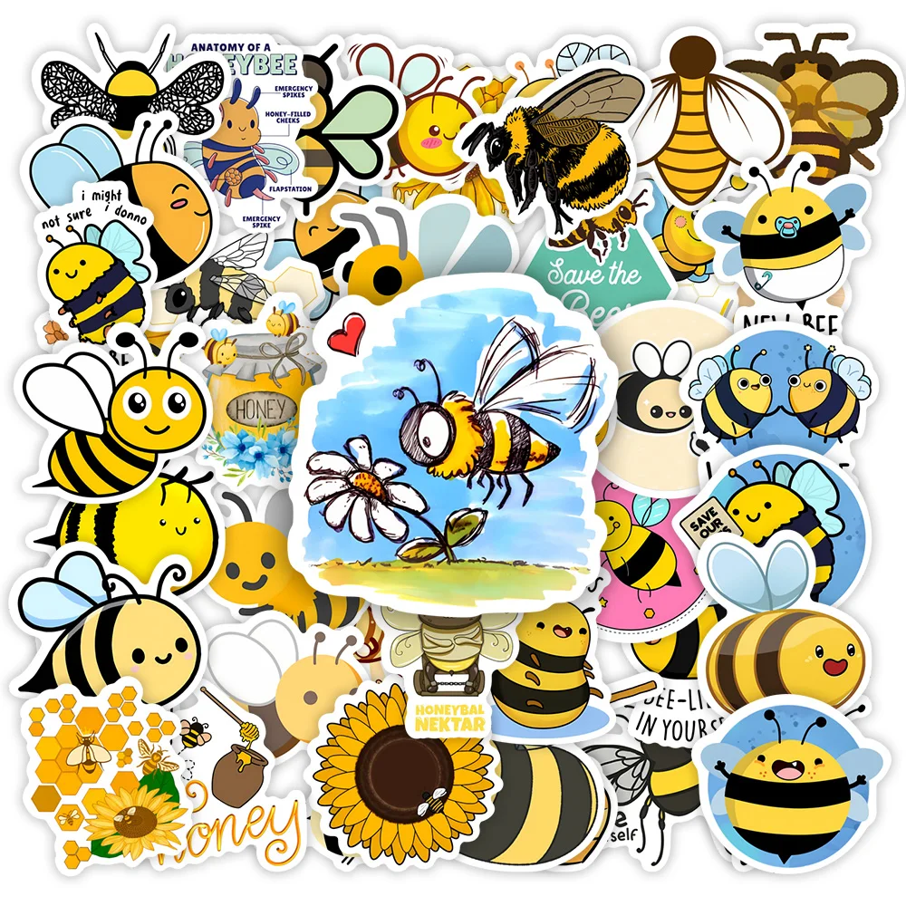 Cute Honey Bee Stickers Lovely Children DIY Toy Decorative Graffiti Decal for Phone Luggage Laptop Bottles Scrapbook Waterproof