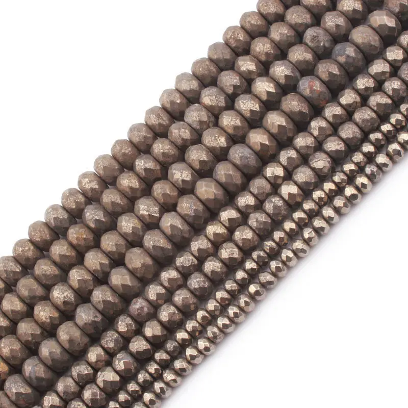 

2x4,3x6,5x8mm Faceted Rondelle Pyrite Silvers Gray Loose Bead Natural Stone Beads For DIY Necklace Bracelets Jewelry Making 15"