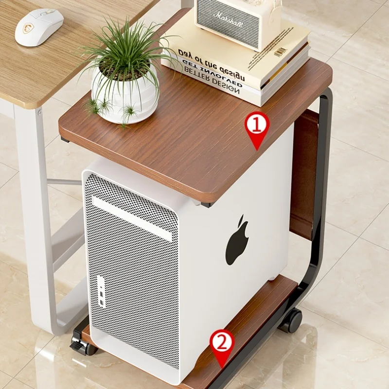 

Double Layer Computer Host Storage Rack Mobile Office Workstation Free Standing Printer Placement Shelf Desk Organizer