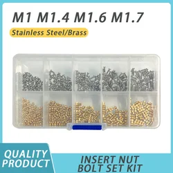 M1 M1.4 M1.6 M1.7 Hot Melt Knurled Embedded Copper Nut Stainless Steel Screw Heat Threaded Brass Insert Nut Bolt Set Kit Printer