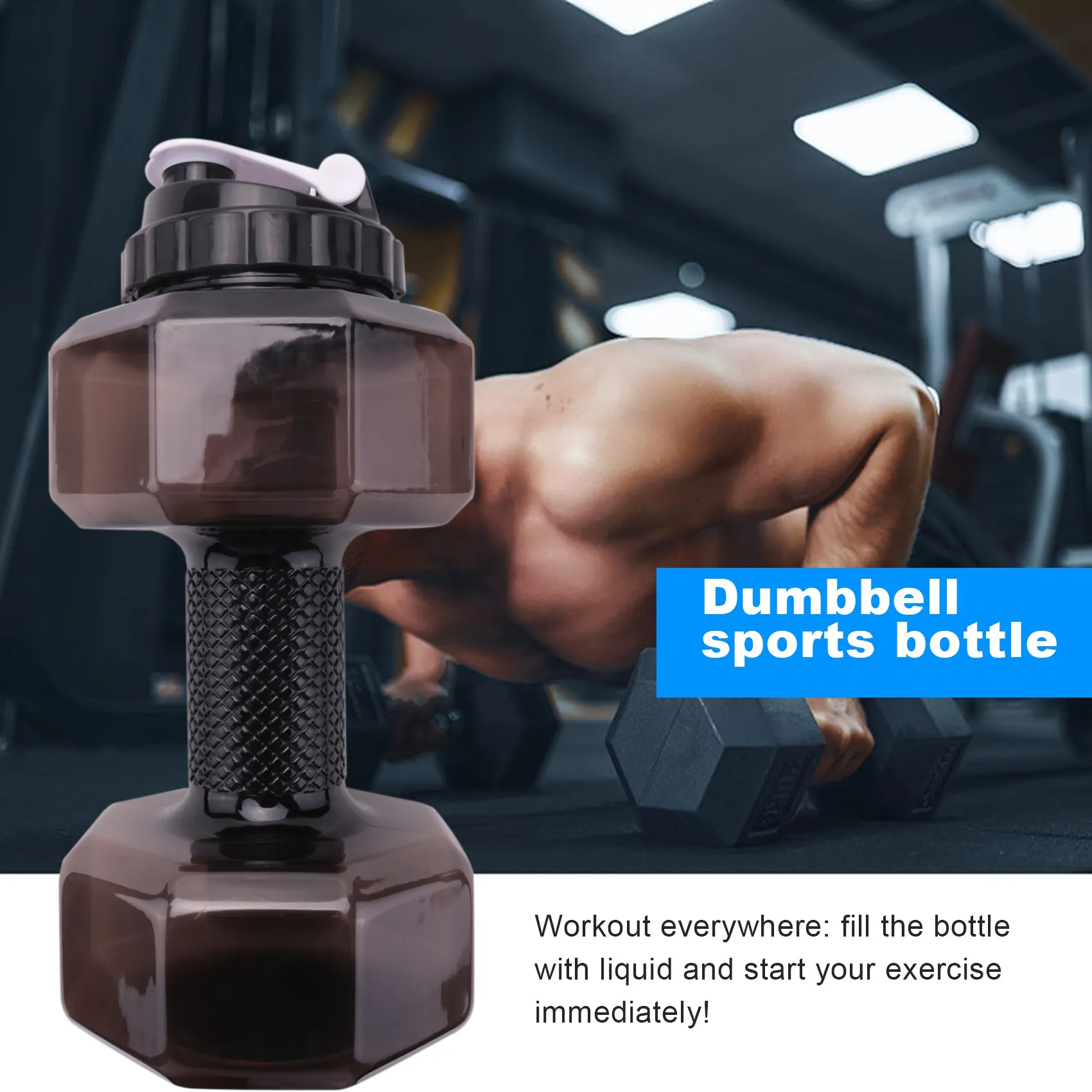 

YOE-x75 Oz (2.2 L) Dumbbell Shaped Water Bottle Big Capacity BPA Free Flip Top Leak Proof lid