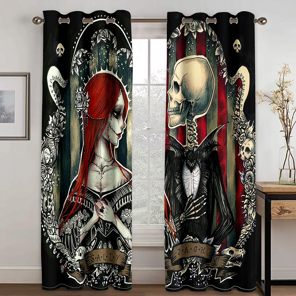 3D Cheap Gothic Wind Nightmare Before Christmas Zombie Bride Curtains 2PCS Children's Bedroom Living Room Study Decor Curtains