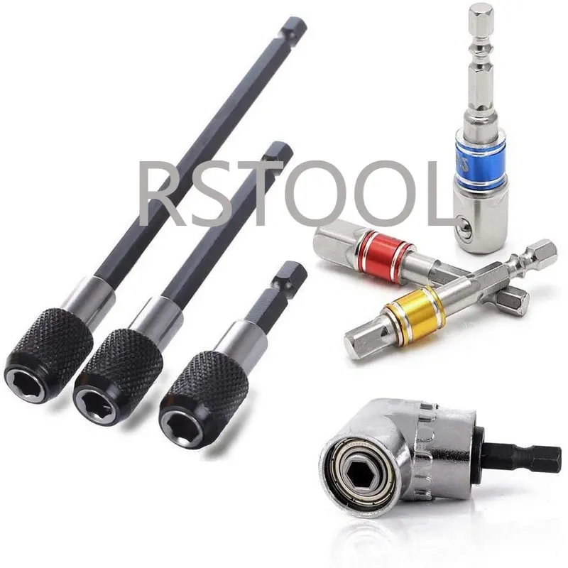 3 pçs soquete de impacto porca quadrada driver bit 3 pçs 1/4 hex shank chave de fenda bit titular 1 pçs 1/4 hex 105 graus ângulo direito conjunto broca
