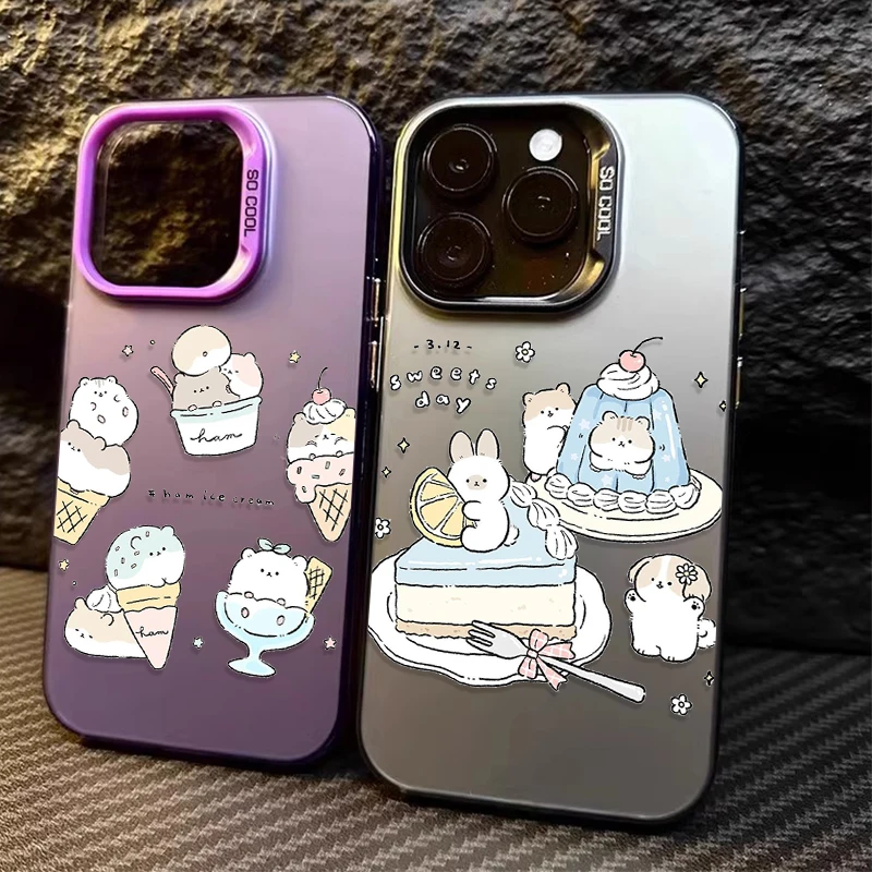 Niedliche Cartoon-Kuchen-Katze-Matte-Hartschale für iPhone 16 15 14 13 12 11 Pro Max XS X XR 8 7 Plus SE 2020 stoßfeste Beschichtung PC-Abdeckung