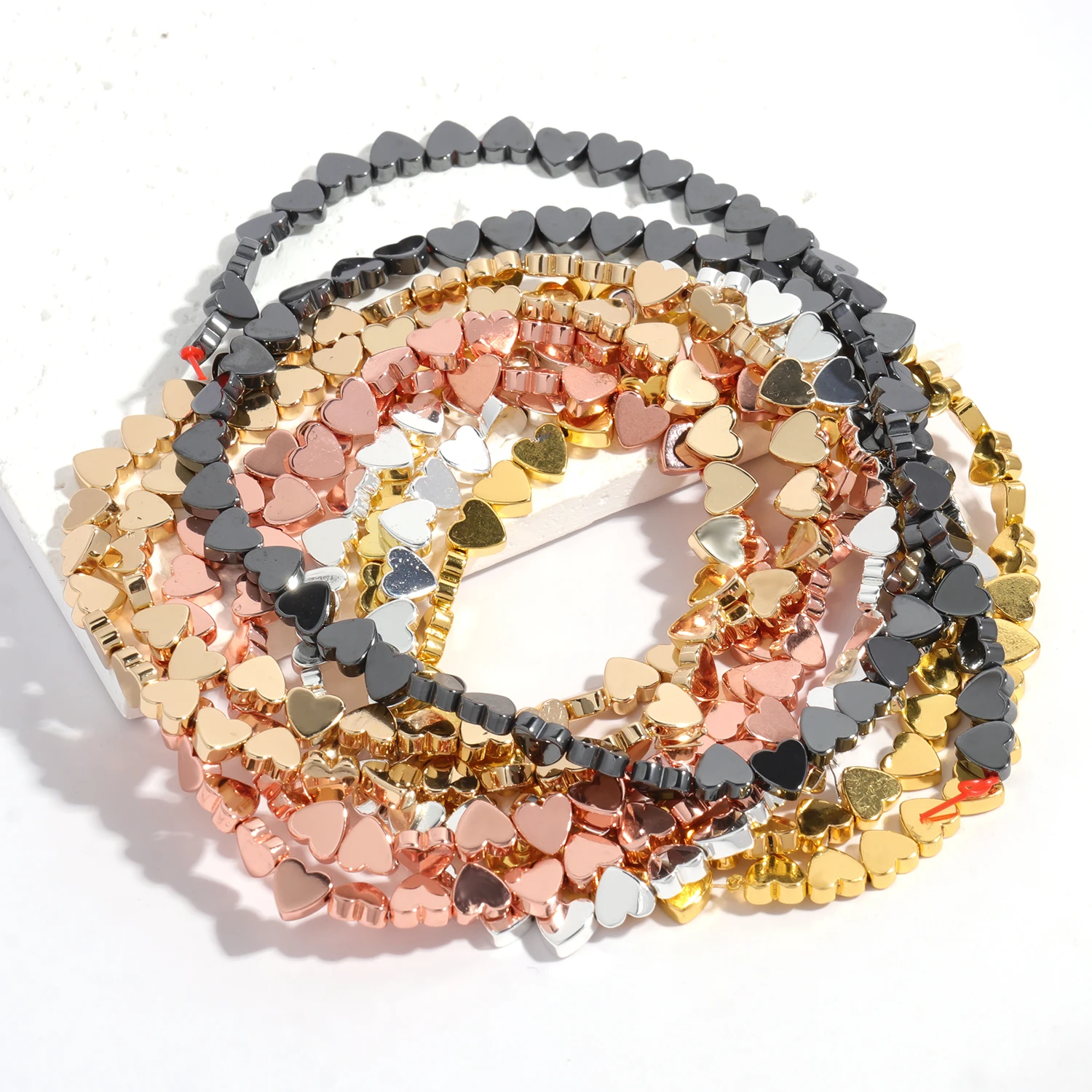 5x6 مللي متر الحب شكل قلب الهيماتيت حبة الحجر الطبيعي مطلي الذهب الفضة الأسود فضفاض الخرز لصنع المجوهرات أساور Charms بها بنفسك