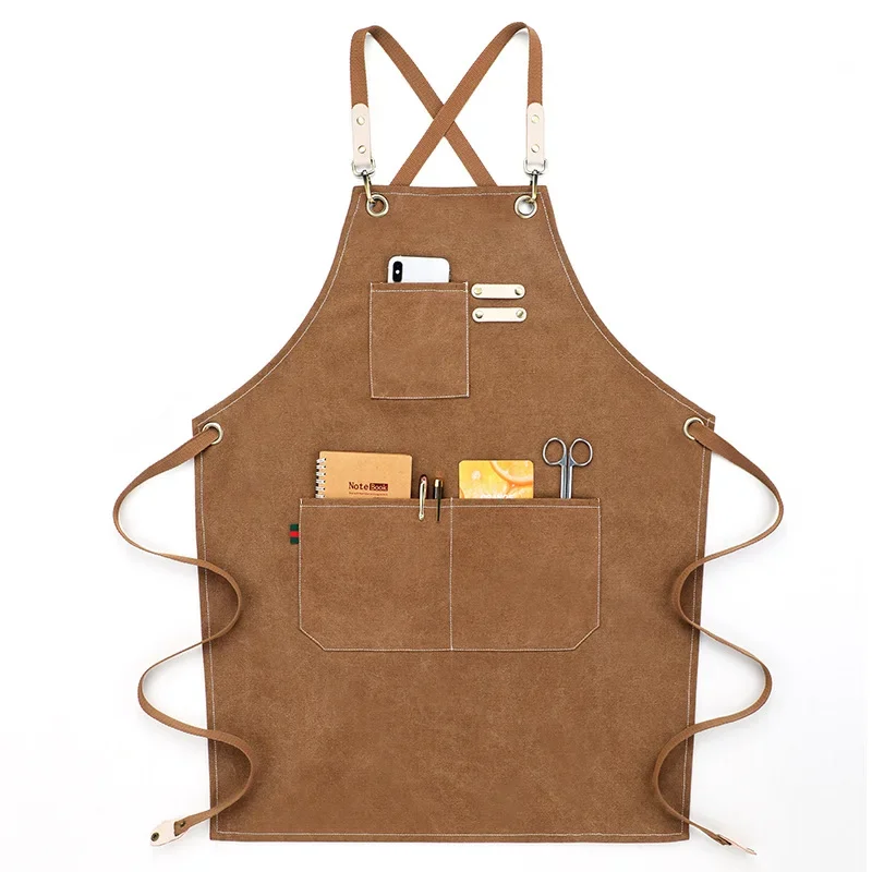 

Fashion Washed Canvas Apron Kitchen/Coffee Shop Waterproof and oil-proof Barista Work Clothes Kitchen Tool For Cooking