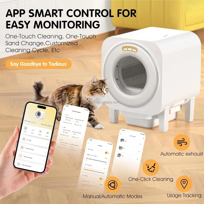 Smart Home Product Quick Self Cleaning Automatic Timed Pet Toilet  68L Large Self-cleaning Pet  Box with 5G HD