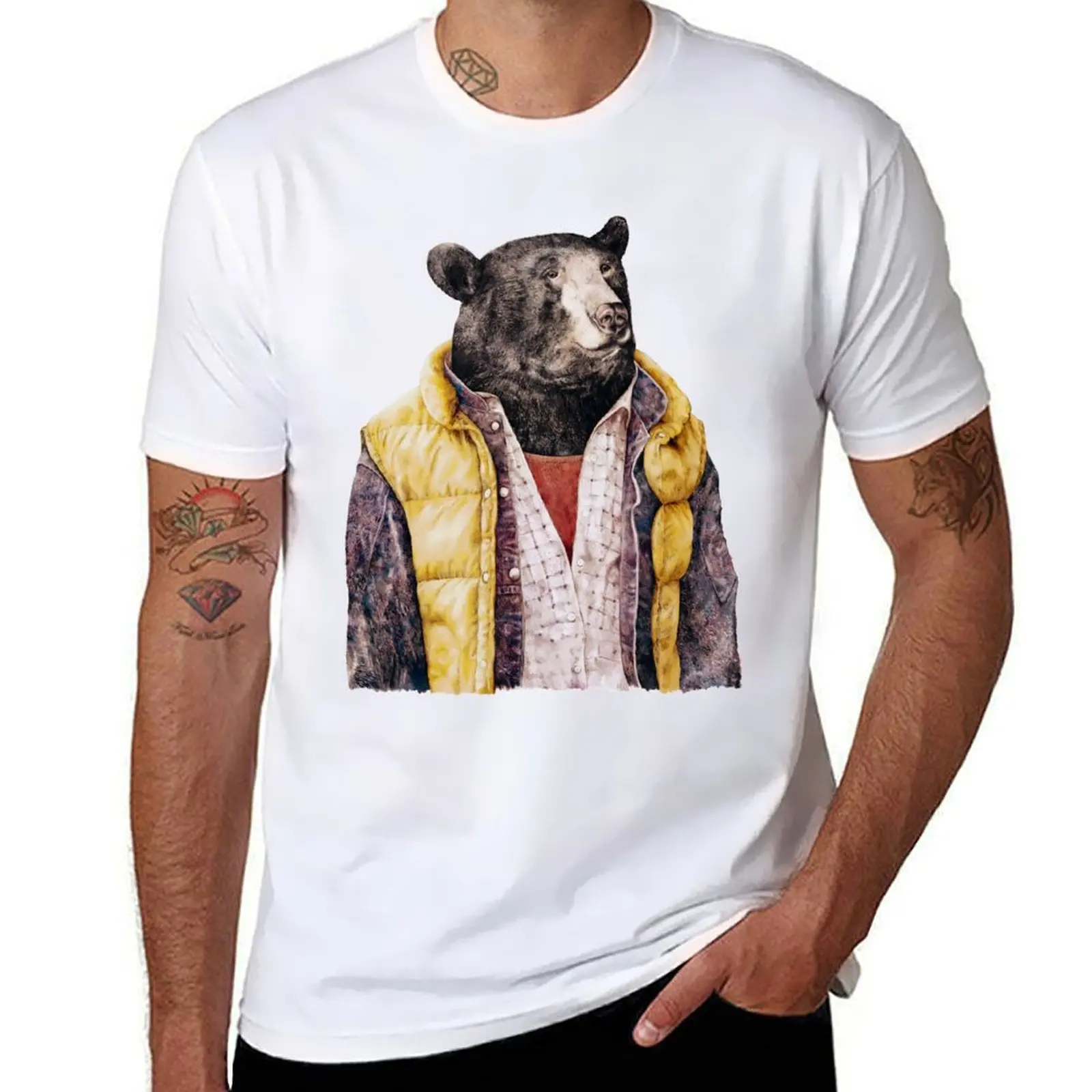 

Golden Vested Black Bear T-Shirt oversized vintage cotton t shirt men
