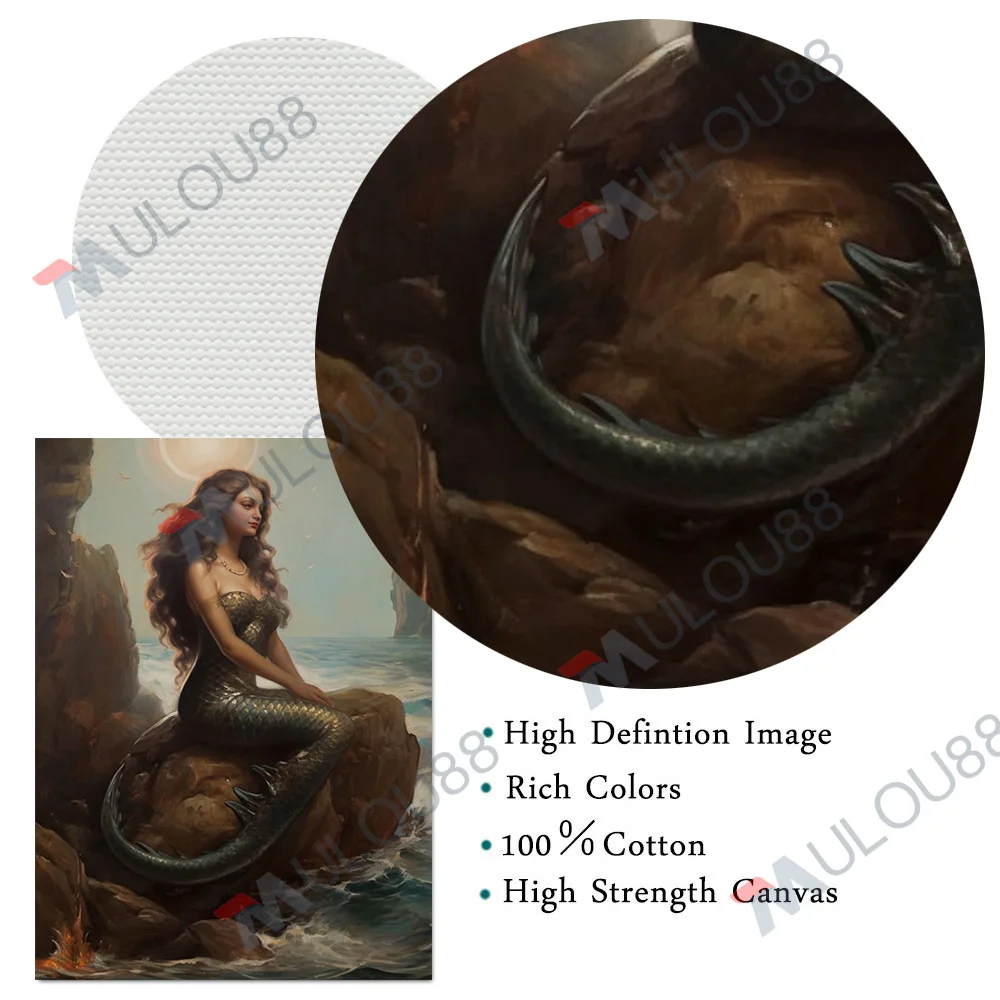 Baroque Renaissance Mermaid Vintage Wall Art Canvas Painting Mermaid Gothic Art Poster Print Home Decoration Unframed